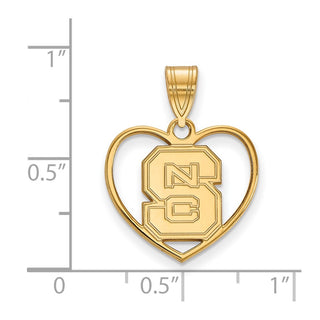 Sterling Silver Gold-plated LogoArt North Carolina State University N-C-S Heart Pendant
