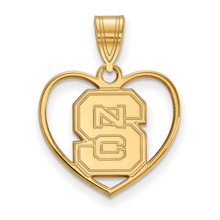 Sterling Silver Gold-plated LogoArt North Carolina State University N-C-S Heart Pendant