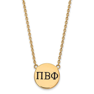 Sterling Silver Gold-plated LogoArt Pi Beta Phi Sorority Greek Letters Large Black Enamel Pendant 18 inch Necklace