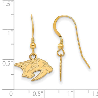 Sterling Silver Gold-plated NHL LogoArt Nashville Predators Extra Small Dangle Wire Earrings