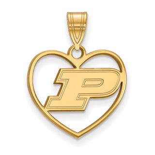 Sterling Silver Gold-plated LogoArt Purdue University Letter P Heart Pendant