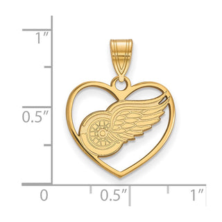 Sterling Silver Gold-plated NHL LogoArt Detroit Red Wings Heart Pendant