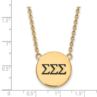 Sterling Silver Gold-plated LogoArt Sigma Sigma Sigma Sorority Greek Letters Large Black Enamel Pendant 18 inch Necklace