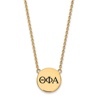Sterling Silver Gold-plated LogoArt Theta Phi Alpha Sorority Greek Letters Large Black Enamel Pendant 18 inch Necklace