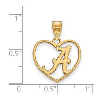 Sterling Silver Gold-plated LogoArt University of Alabama Letter A Heart Pendant