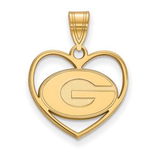 Sterling Silver Gold-plated LogoArt University of Georgia Letter G Heart Pendant