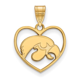 Sterling Silver Gold-plated LogoArt University of Iowa Hawk Heart Pendant