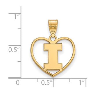 Sterling Silver Gold-plated LogoArt University of Illinois Letter I Heart Pendant