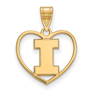 Sterling Silver Gold-plated LogoArt University of Illinois Letter I Heart Pendant