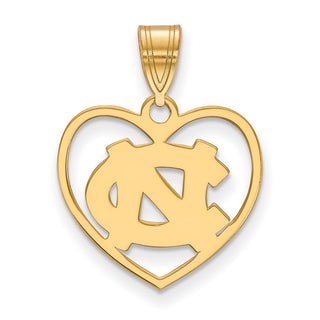 Sterling Silver Gold-plated LogoArt University of North Carolina N-C Heart Pendant