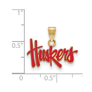 Sterling Silver Gold-plated LogoArt University of Nebraska Huskers Small Enameled Pendant