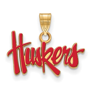 Sterling Silver Gold-plated LogoArt University of Nebraska Huskers Small Enameled Pendant