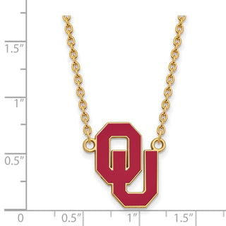 Sterling Silver Gold-plated LogoArt University of Oklahoma O-U Large Enameled Pendant 18 inch Necklace
