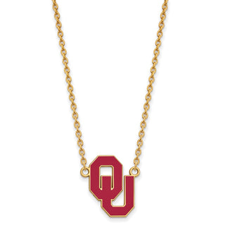 Sterling Silver Gold-plated LogoArt University of Oklahoma O-U Large Enameled Pendant 18 inch Necklace