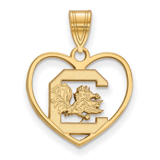Sterling Silver Gold-plated LogoArt University of South Carolina Heart Pendant
