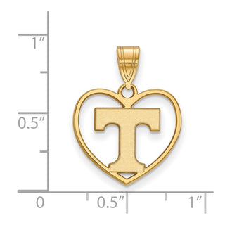Sterling Silver Gold-plated LogoArt University of Tennessee Letter T Heart Pendant