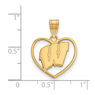Sterling Silver Gold-plated LogoArt University of Wisconsin Heart Pendant