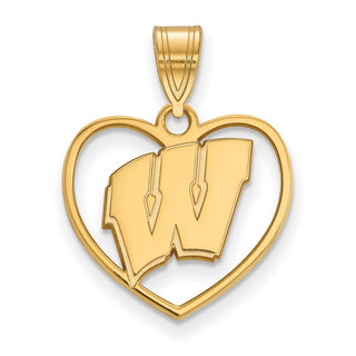 Sterling Silver Gold-plated LogoArt University of Wisconsin Heart Pendant