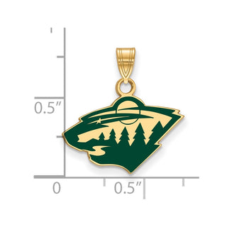 Sterling Silver Gold-plated NHL LogoArt Minnesota Wild Small Enameled Pendant