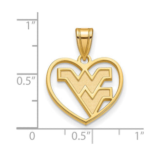 Sterling Silver Gold-plated LogoArt West Virginia University W-V Heart Pendant