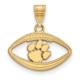 Sterling Silver Gold-plated LogoArt Clemson University Tiger Paw Football Pendant