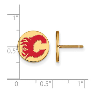 Sterling Silver Gold-plated NHL LogoArt Calgary Flames Small Enamel Disc Post Earrings
