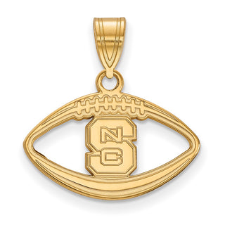 Sterling Silver Gold-plated LogoArt North Carolina State University N-C-S Football Pendant