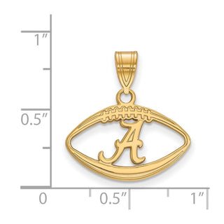 Sterling Silver Gold-plated LogoArt University of Alabama Letter A in Football Pendant
