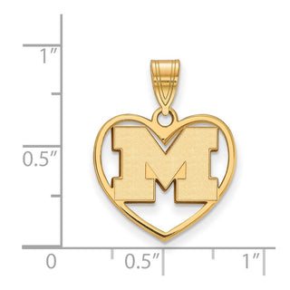 Sterling Silver Gold-plated LogoArt University of Michigan Letter M Heart Pendant