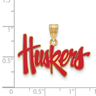 Sterling Silver Gold-plated LogoArt University of Nebraska Huskers Large Enameled Pendant