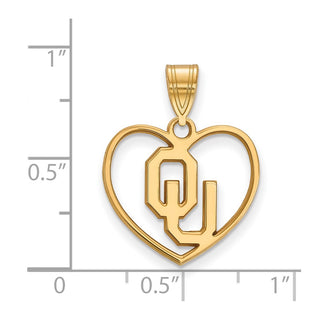 Sterling Silver Gold-plated LogoArt University of Oklahoma O-U Heart Pendant