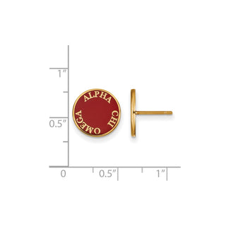 Sterling Silver Gold-plated LogoArt Alpha Chi Omega Sorority Text Color Enamel Post Earrings GP019ACO