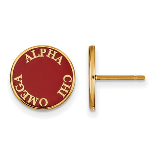 Sterling Silver Gold-plated LogoArt Alpha Chi Omega Sorority Text Color Enamel Post Earrings GP019ACO