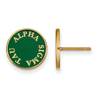 Sterling Silver Gold-plated LogoArt Alpha Sigma Tau Sorority Text Color Enamel Post Earrings GP019ALS