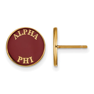 Sterling Silver Gold-plated LogoArt Alpha Phi Sorority Text Color Enamel Post Earrings GP019APH