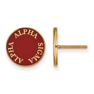 Sterling Silver Gold-plated LogoArt Alpha Sigma Alpha Sorority Text Color Enamel Post Earrings GP019ASI