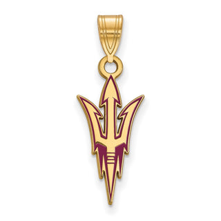Sterling Silver Gold-plated LogoArt Arizona State University Pitchfork Large Enameled Pendant