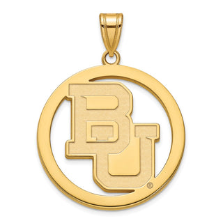 Sterling Silver Gold-plated LogoArt Baylor University Bears Extra Large Circle Pendant