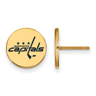 Sterling Silver Gold-plated NHL LogoArt Washington Capitals Small Enameled Disc Post Earrings