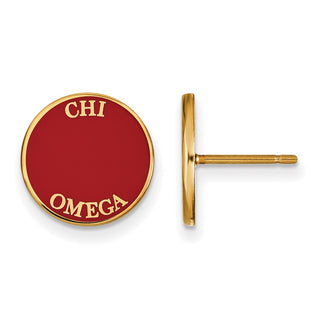 Sterling Silver Gold-plated LogoArt Chi Omega Sorority Text Color Enamel Post Earrings GP019CHO
