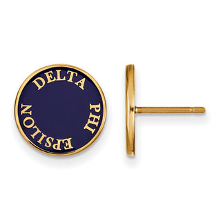 Sterling Silver Gold-plated LogoArt Delta Phi Epsilon Sorority Text Color Enamel Post Earrings GP019DPH