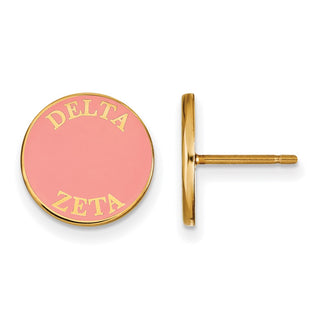 Sterling Silver Gold-plated LogoArt Delta Zeta Sorority Text Color Enamel Post Earrings GP019DZ