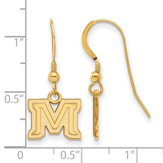 Sterling Silver Gold-plated LogoArt Montana State University Letter M Extra Small Dangle Wire Earrings