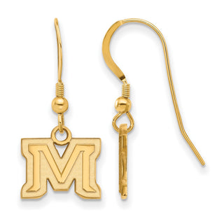 Sterling Silver Gold-plated LogoArt Montana State University Letter M Extra Small Dangle Wire Earrings