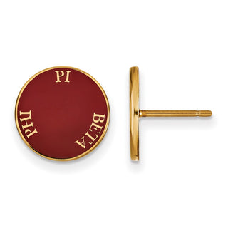 Sterling Silver Gold-plated LogoArt Pi Beta Phi Sorority Text Color Enamel Post Earrings GP019PBP
