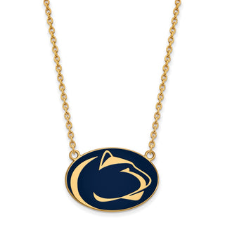 Sterling Silver Gold-plated LogoArt Penn State University Lion Large Enameled Pendant 18 inch Necklace