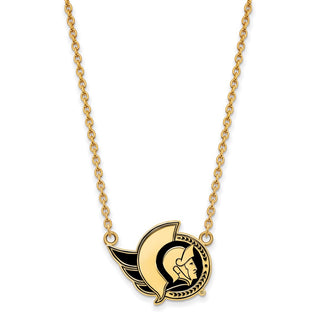 Sterling Silver Gold-plated NHL LogoArt Ottawa Senators Large Enameled Pendant 18 inch Necklace
