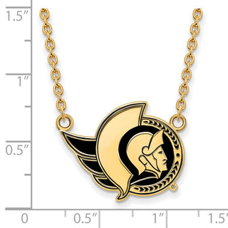 Sterling Silver Gold-plated NHL LogoArt Ottawa Senators Large Enameled Pendant 18 inch Necklace
