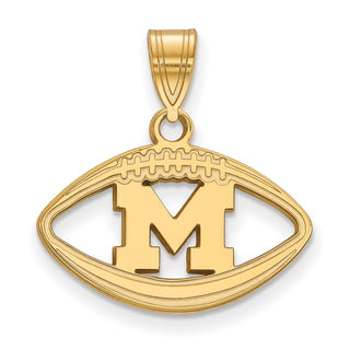 Sterling Silver Gold-plated LogoArt University of Michigan Letter M Football Pendant