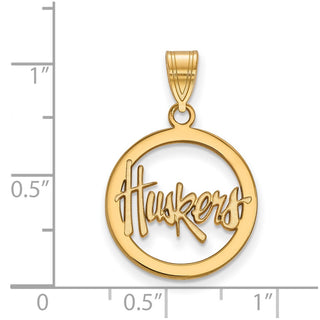 Sterling Silver Gold-plated LogoArt University of Nebraska Huskers Small Circle Pendant